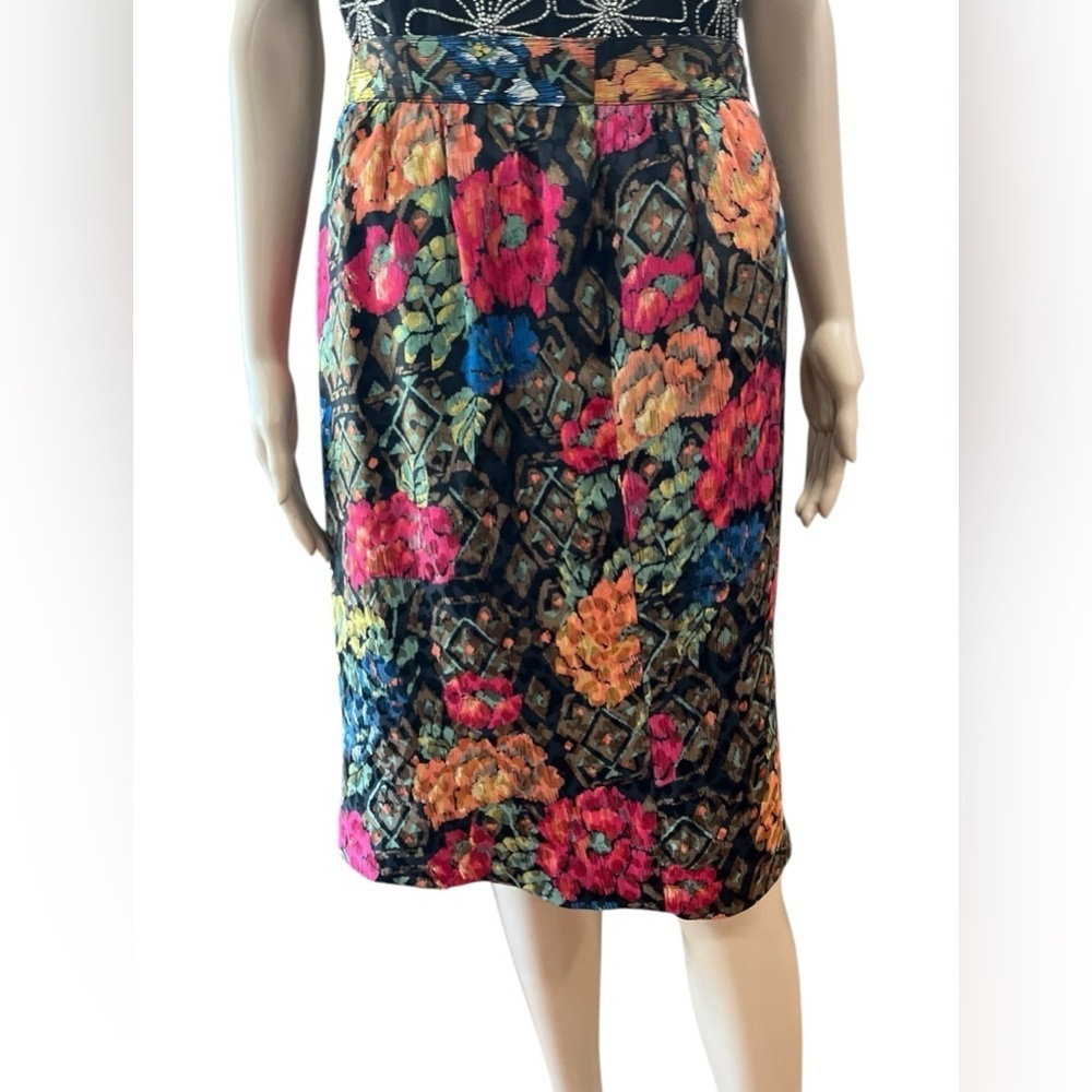 Louis Feraud jacquard 90’s baroque floral silk pencil Skirt-8